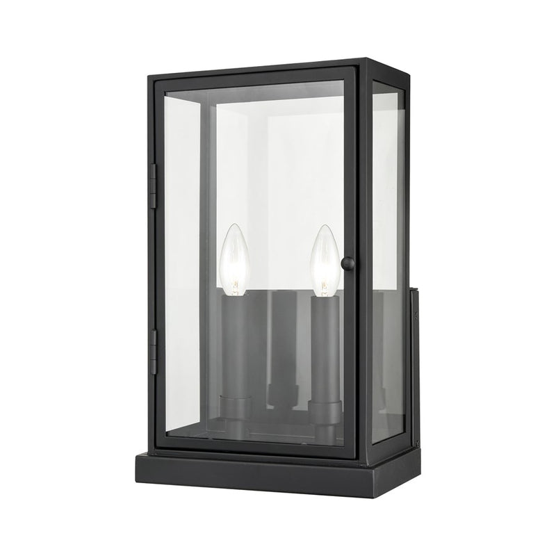 Atlas Lighting Foundation 15in 2-Light Outdoor Sconce | Transitional Matte Black and Clear Glass | Porch & Entryway | 9 x 6 x 15 in | Model OL11141-BK