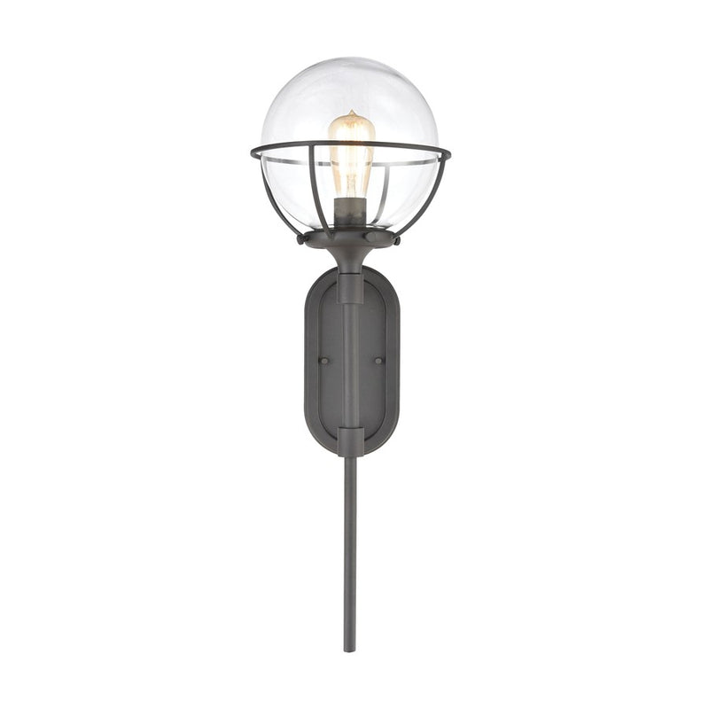 Atlas Lighting Girard 28in 1-Light Outdoor Sconce | Midcentury Charcoal and Clear Glass | Porch & Entryway | 10 x 12 x 28 in | Model OL11145-BK