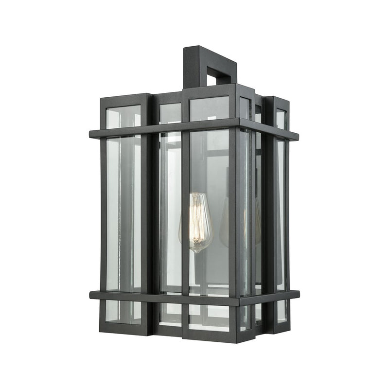 Atlas Lighting Glass Tower 18in 1-Light Outdoor Sconce | Transitional Matte Black and Clear Glass | Porch & Entryway | Model OL11146-BK