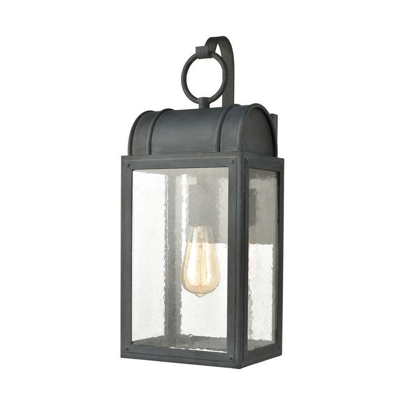 Atlas Heritage Hills 19in 1-Light Outdoor Sconce | Traditional Aged Zinc and Clear Seeded Glass | Entryway & Covered Patio | Model OL11155-GY
