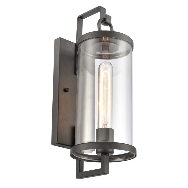 Atlas Hopkins 15in 1-Light Outdoor Sconce | Transitional Charcoal and Clear Glass | Entryway & Covered Patio | 5.5 x 7 x 15.5 in | Model OL11157-BK