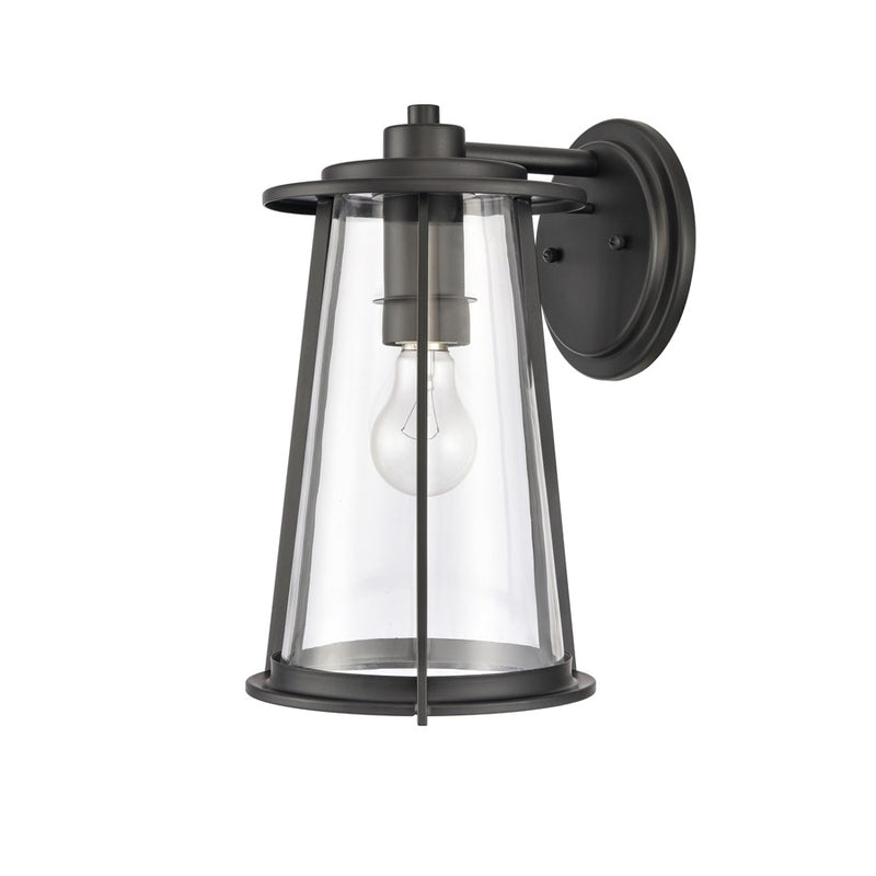 Atlas Lighting Kennison 13in 1-Light Outdoor Sconce | Transitional Matte Black and Clear Glass | Porch & Garage | 8 x 9 x 13 in | Model OL11166-BK