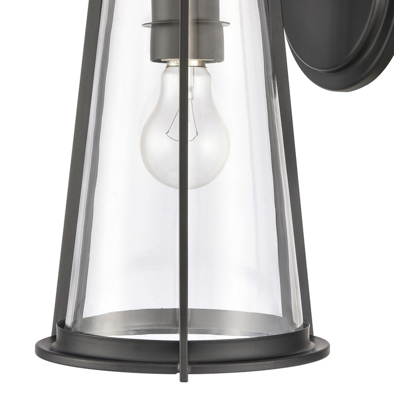 Atlas Lighting Kennison 13in 1-Light Outdoor Sconce | Transitional Matte Black and Clear Glass | Porch & Garage | 8 x 9 x 13 in | Model OL11166-BK