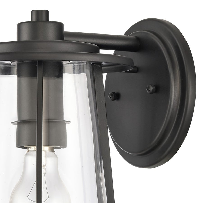 Atlas Lighting Kennison 13in 1-Light Outdoor Sconce | Transitional Matte Black and Clear Glass | Porch & Garage | 8 x 9 x 13 in | Model OL11166-BK
