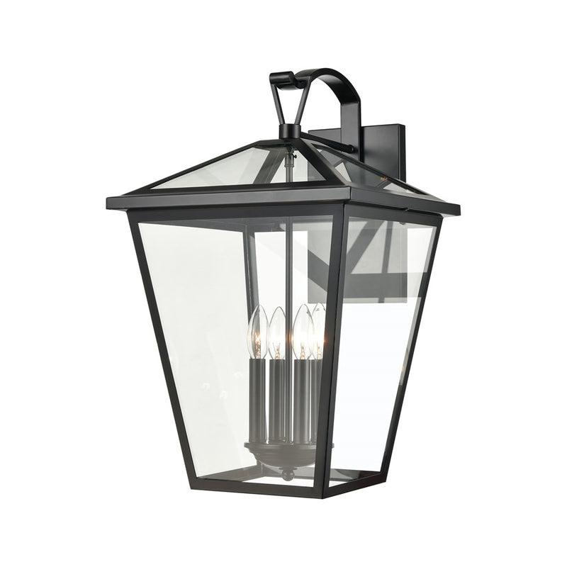 Atlas Lighting Main Street 23in 4-Light Outdoor Sconce | Traditional Black and Clear Glass | Porch & Entryway | 14 x 16 x 23 in | Model OL11174-BK