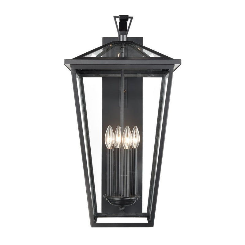 Atlas Lighting Main Street 28in 4-Light Outdoor Sconce | Traditional Black and Clear Glass | Porch & Entryway | 14 x 16 x 28 in | Model OL11175-BK