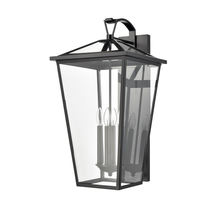 Atlas Lighting Main Street 28in 4-Light Outdoor Sconce | Traditional Black and Clear Glass | Porch & Entryway | 14 x 16 x 28 in | Model OL11175-BK