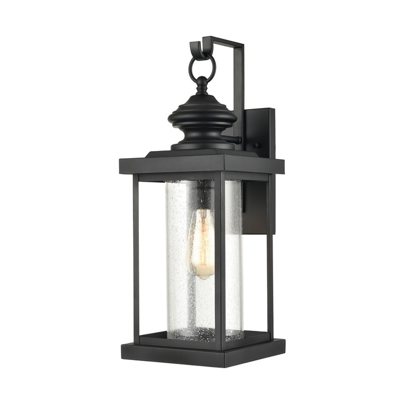 Atlas Lighting Minersville 21in 1-Light Outdoor Sconce | Transitional Matte Black and Clear Seeded Glass | Covered Porch | Model OL11183-BK