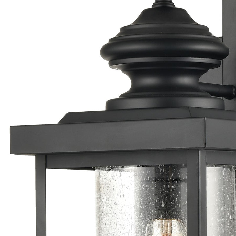 Atlas Lighting Minersville 21in 1-Light Outdoor Sconce | Transitional Matte Black and Clear Seeded Glass | Covered Porch | Model OL11183-BK