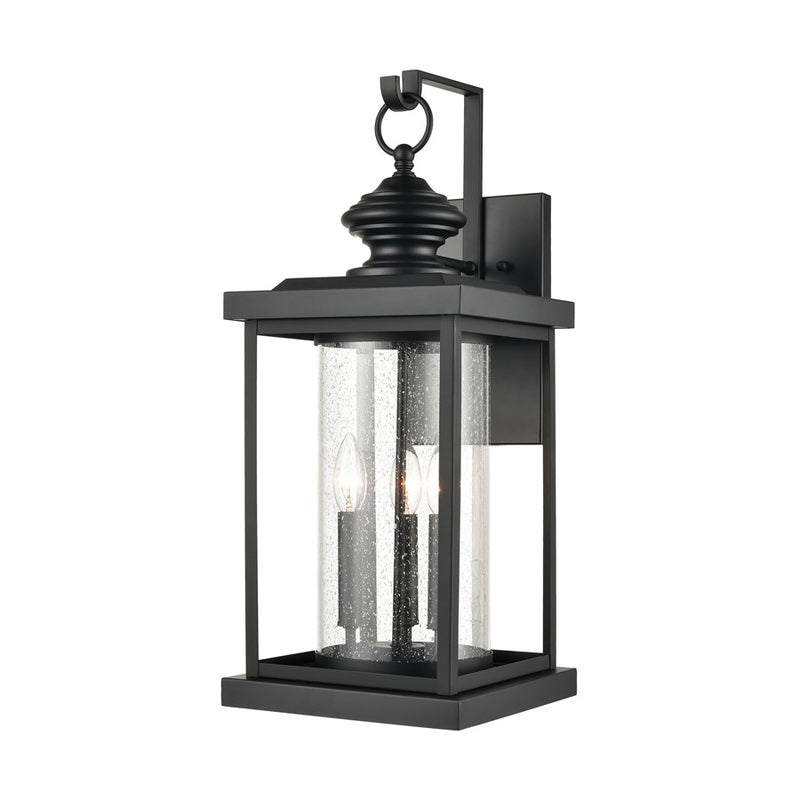 Atlas Lighting Minersville 23in 3-Light Outdoor Sconce | Transitional Matte Black and Clear Seeded Glass | Covered Patio | Model OL11184-BK