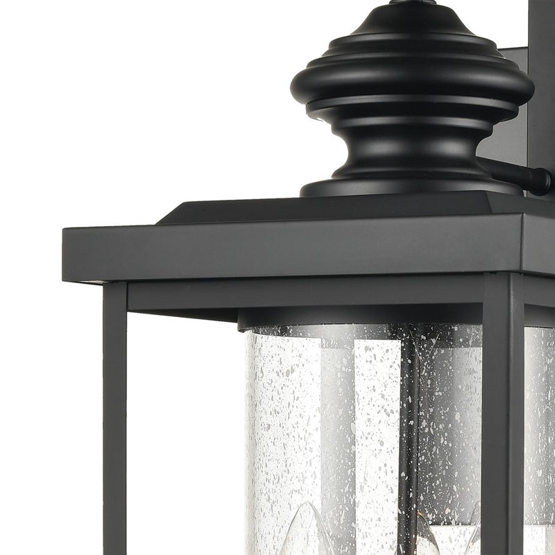 Atlas Lighting Minersville 23in 3-Light Outdoor Sconce | Transitional Matte Black and Clear Seeded Glass | Covered Patio | Model OL11184-BK