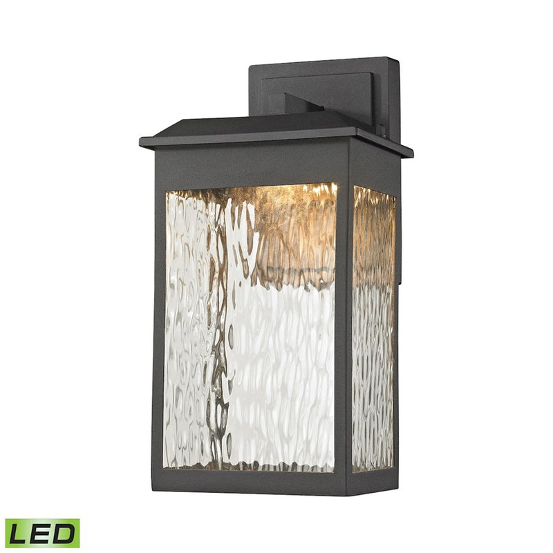 Atlas Lighting Newcastle 13in 1-Light Outdoor Sconce | Transitional Textured Matte Black and Clear Water Glass | Covered Patio | Model OL11188-BK