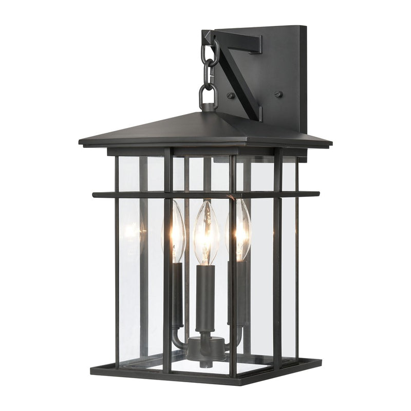 Atlas Lighting Oak Park 17in 3-Light Outdoor Sconce | Transitional Matte Black and Clear Glass | Entryway & Porch | 9 x 10 x 17 in | Model OL11191-BK