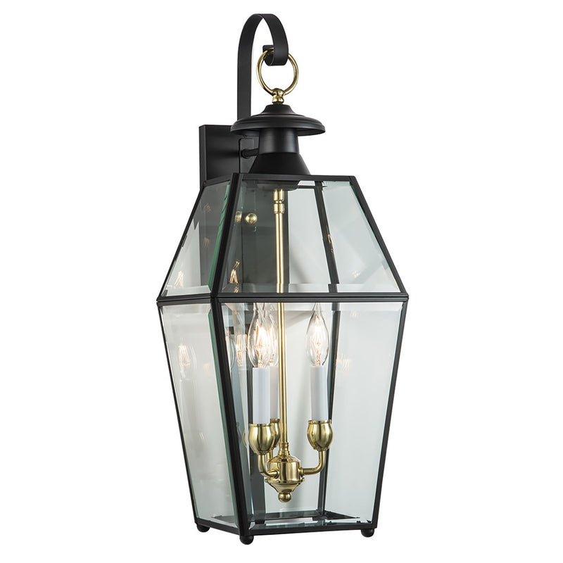 Atlas Lighting Olde Colony 28in 3-Light Outdoor Sconce | Traditional Black and Clear Glass Lantern | Porch & Entryway | Model OL11196-BK