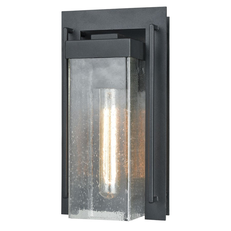 Atlas Lighting Overton 12in 1-Light Outdoor Sconce | Arts & Crafts Matte Black and Clear Seeded Glass | Porch & Entryway | Model OL11200-BK