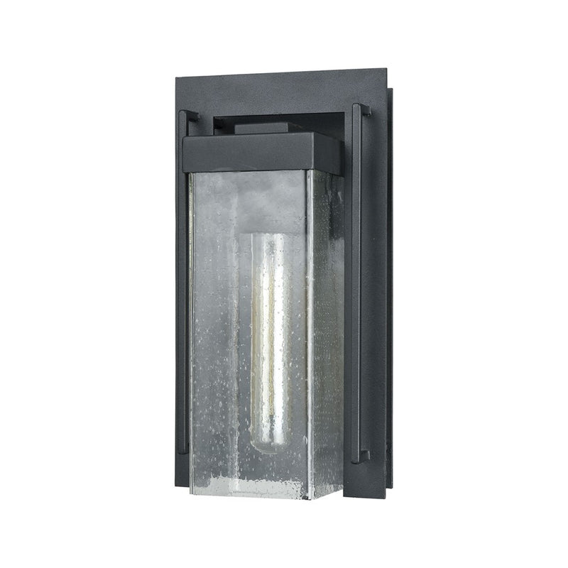 Atlas Lighting Overton 12in 1-Light Outdoor Sconce | Arts & Crafts Matte Black and Clear Seeded Glass | Porch & Entryway | Model OL11200-BK