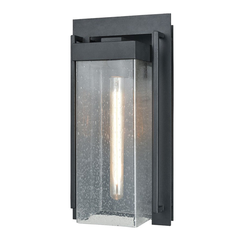 Atlas Lighting Overton 17in 1-Light Outdoor Sconce | Arts & Crafts Matte Black and Clear Seeded Glass | Porch & Entryway | Model OL11201-BK
