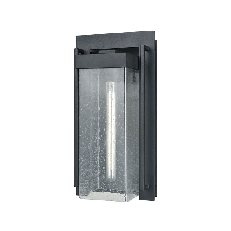 Atlas Lighting Overton 17in 1-Light Outdoor Sconce | Arts & Crafts Matte Black and Clear Seeded Glass | Porch & Entryway | Model OL11201-BK