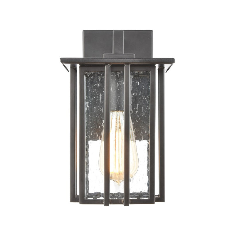 Atlas Lighting Radnor 10in 1-Light Outdoor Sconce | Transitional Matte Black and Clear Seeded Glass | Entryway & Covered Patio | Model OL11210-BK