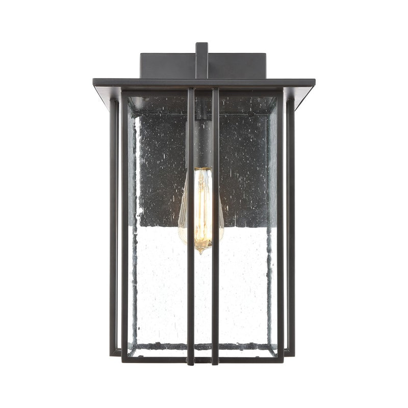 Atlas Lighting Radnor 16in 1-Light Outdoor Sconce | Transitional Matte Black and Clear Seeded Glass | Entryway & Covered Patio | Model OL11211-BK