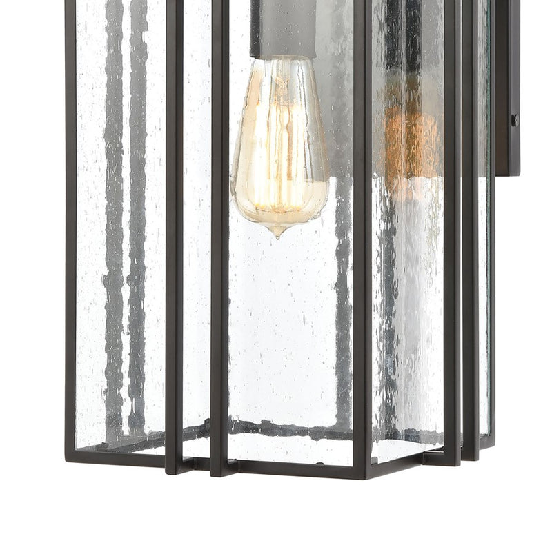 Atlas Lighting Radnor 16in 1-Light Outdoor Sconce | Transitional Matte Black and Clear Seeded Glass | Entryway & Covered Patio | Model OL11211-BK
