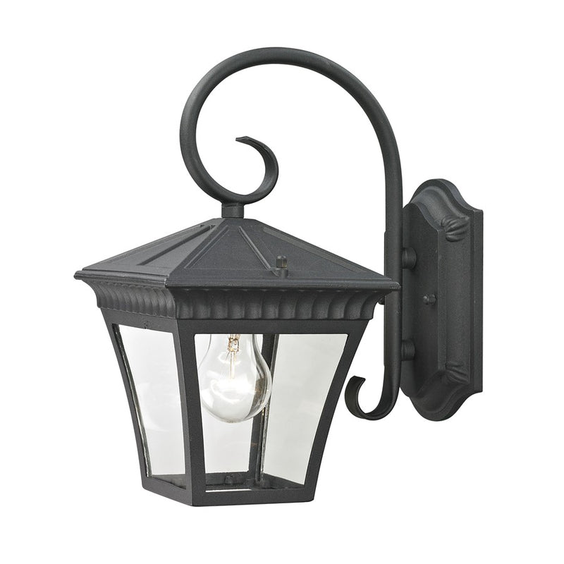Atlas Lighting Ridgewood 12in 1-Light Outdoor Sconce | Traditional Matte Textured Black and Clear Glass | Entryway & Covered Patio | Model OL11213-BK