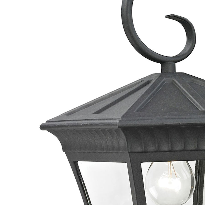 Atlas Lighting Ridgewood 15in 1-Light Outdoor Sconce | Traditional Matte Textured Black and Clear Glass | Entryway & Covered Patio | Model OL11214-BK