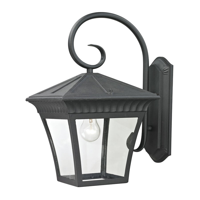 Atlas Lighting Ridgewood 18in 1-Light Outdoor Sconce | Traditional Matte Textured Black and Clear Glass | Porch & Garage Entryway | Model OL11215-BK