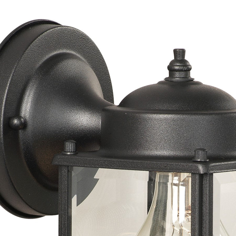Atlas Lighting Tipton 7.5in 1-Light Outdoor Sconce | Traditional Black and Clear Glass Lantern | Entryway & Porch | Model OL11224-BK