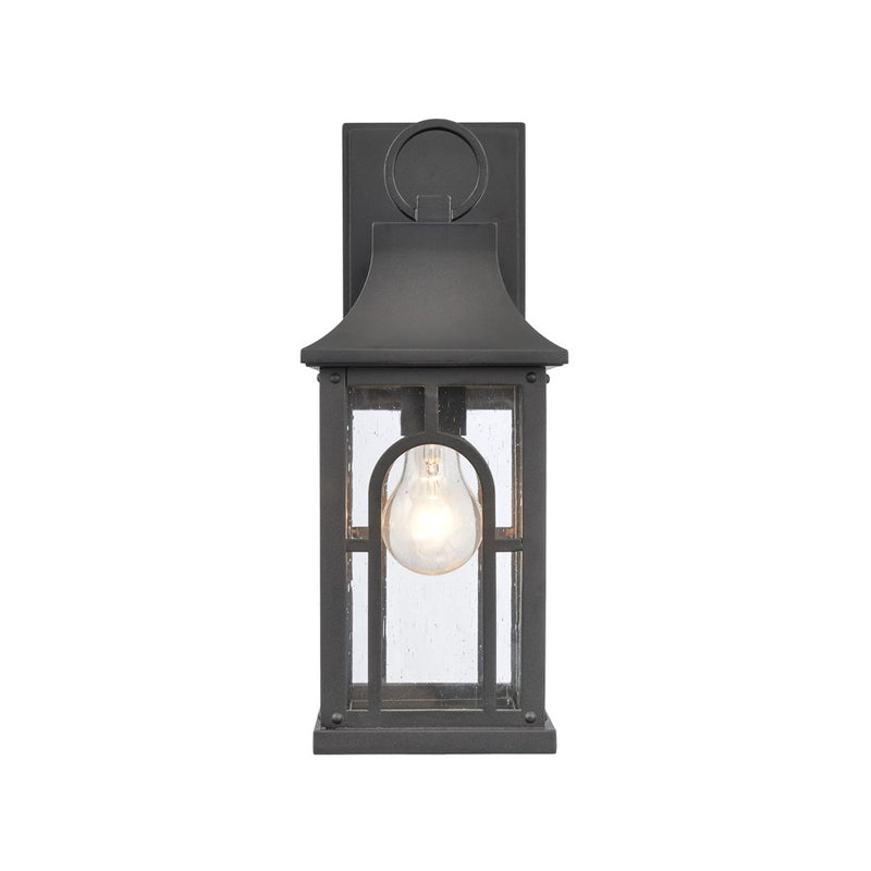 Atlas Lighting Triumph 14.5in 1-Light Outdoor Sconce | Traditional Textured Black and Clear Seeded Glass | Entryway & Covered | Model OL11228-BK