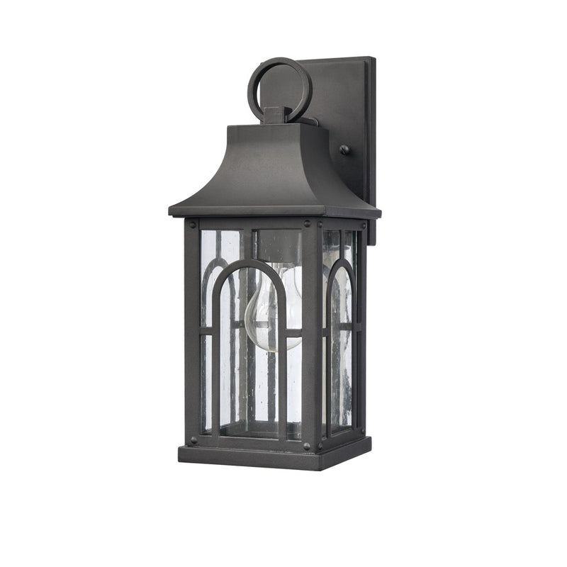 Atlas Lighting Triumph 14.5in 1-Light Outdoor Sconce | Traditional Textured Black and Clear Seeded Glass | Entryway & Covered | Model OL11228-BK