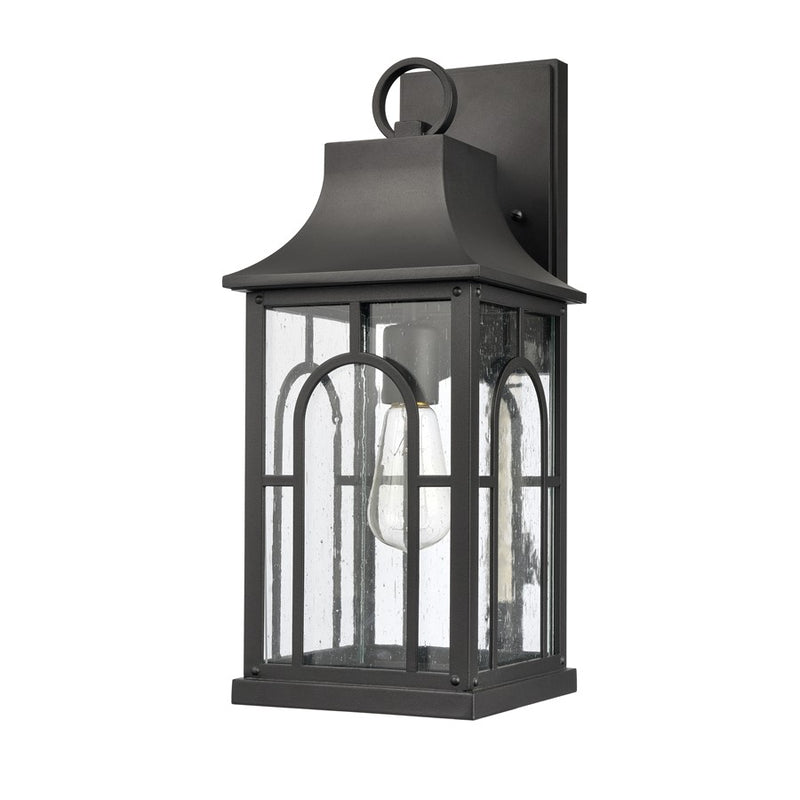Atlas Lighting Triumph 18in 1-Light Outdoor Wall Sconce | Traditional Textured Black and Clear Seeded Glass | Porch & Entryway | Model OL11229-BK