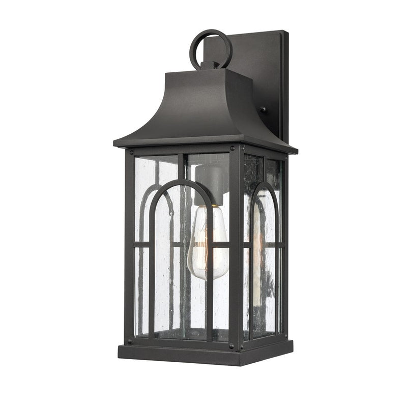 Atlas Lighting Triumph 18in 1-Light Outdoor Wall Sconce | Traditional Textured Black and Clear Seeded Glass | Porch & Entryway | Model OL11229-BK