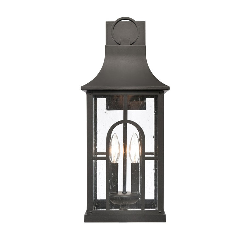 Atlas Lighting Triumph 21in 2-Light Outdoor Wall Sconce | Traditional Textured Black and Clear Seeded Glass | Porch & Entryway | Model OL11230-BK