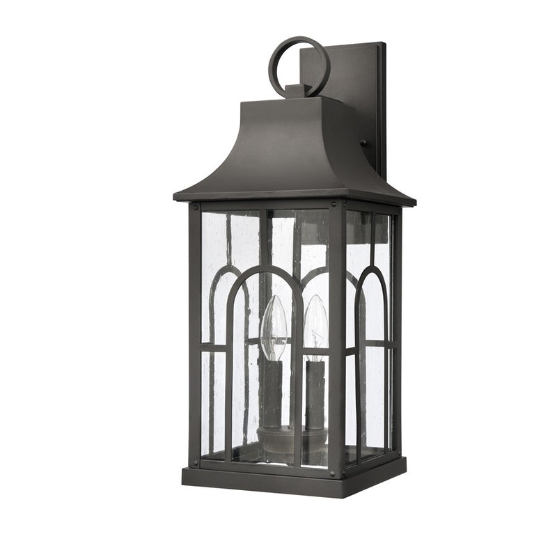 Atlas Lighting Triumph 21in 2-Light Outdoor Wall Sconce | Traditional Textured Black and Clear Seeded Glass | Porch & Entryway | Model OL11230-BK