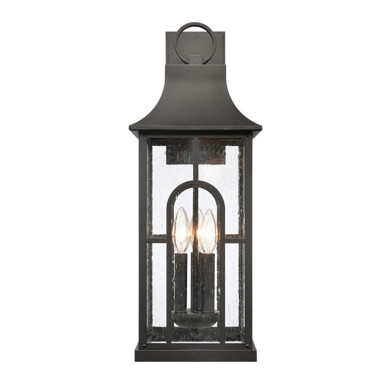 Atlas Lighting Triumph 23in 3-Light Outdoor Wall Sconce | Traditional Textured Black and Clear Seeded Glass | Porch & Entryway | Model OL11231-BK