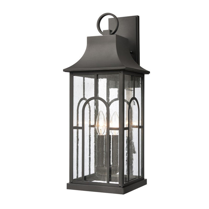 Atlas Lighting Triumph 23in 3-Light Outdoor Wall Sconce | Traditional Textured Black and Clear Seeded Glass | Porch & Entryway | Model OL11231-BK