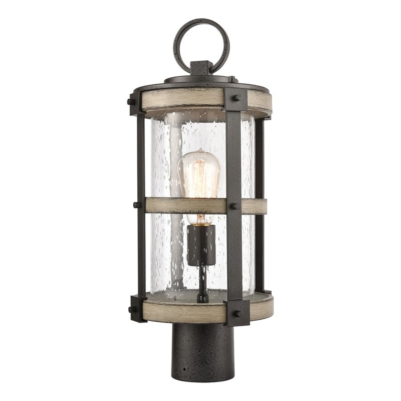 Atlas Lighting Annenberg 19in 1-Light Outdoor Post Light | Farmhouse Anvil Iron and Distressed Antique Graywood with Clear Seeded | Model OL11242-GY