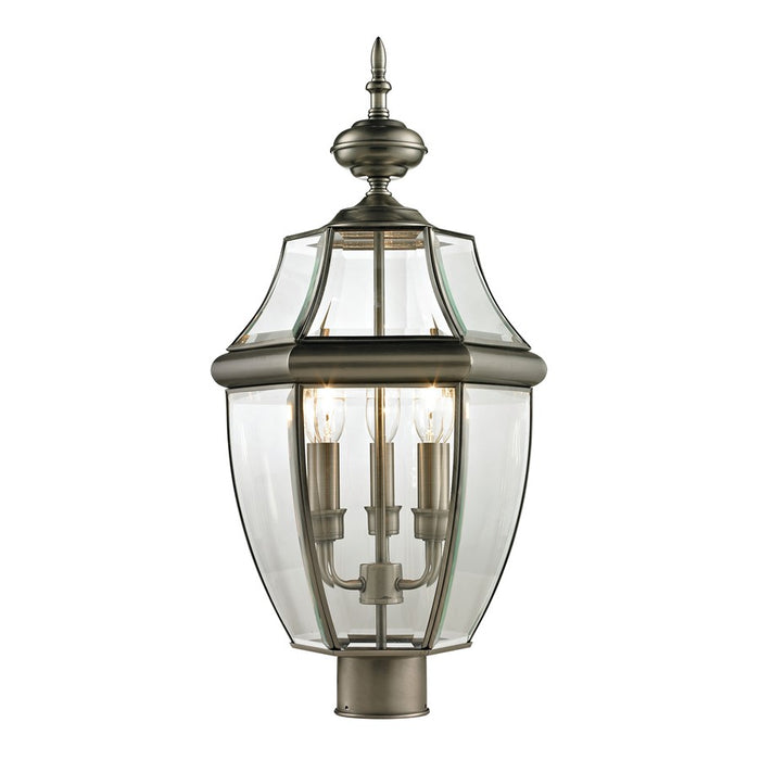 Atlas Lighting Ashford 23''H 3Lt Outdoor Post Light, Nickel/Clear