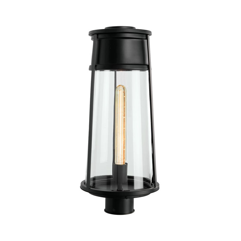 Atlas Lighting Cone 19in 1-Light Outdoor Post Light | Transitional Matte Black and Clear Glass | Entryway & Walkway | 8 x 8 x 19 in | Model OL11253-BK