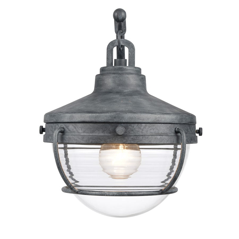 Atlas Lighting Eastport 13in 1-Light Post Light | Nautical Aged Zinc and Clear Ribbed Glass | Driveway & Garden | 13 x 9 x 12 in | Model OL11257-GY