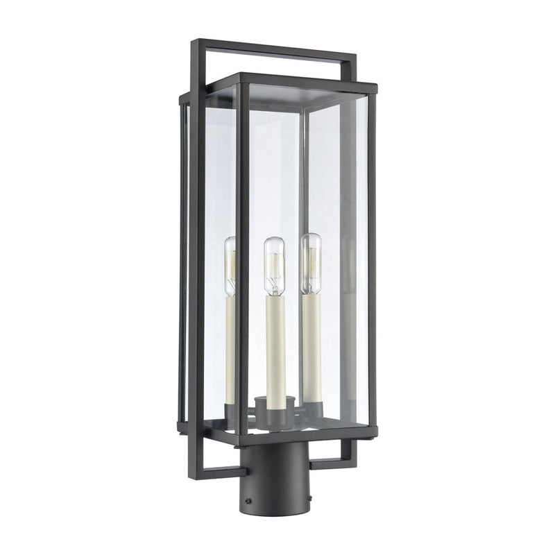 Atlas Gladwyn 21.5in 3-Light Outdoor Post Light | Transitional Matte Black Metal and Clear Glass | Driveway & Entryway | Model OL11262-BK