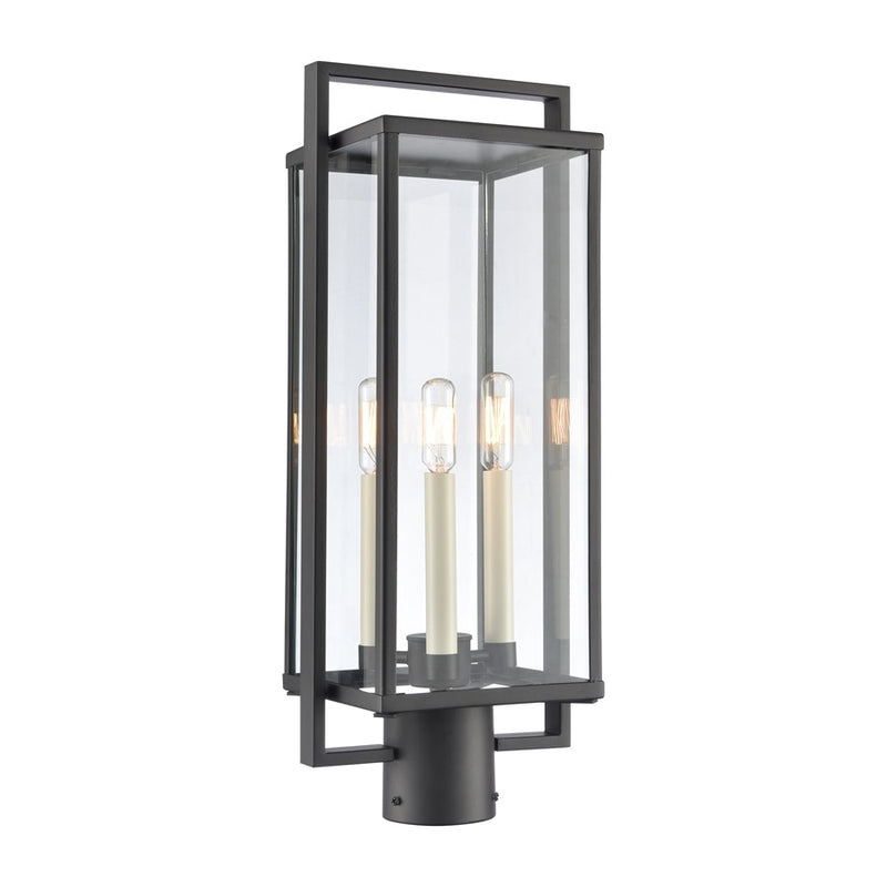Atlas Gladwyn 21.5in 3-Light Outdoor Post Light | Transitional Matte Black Metal and Clear Glass | Driveway & Entryway | Model OL11262-BK