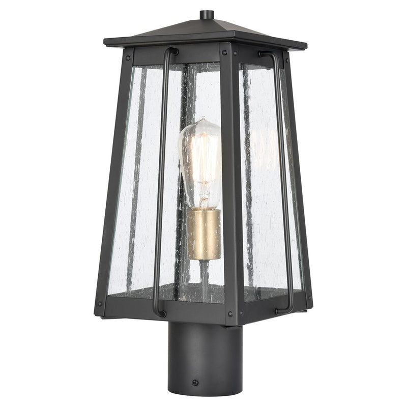 Atlas Lighting Kirkdale 17in 2-Light Outdoor Post Light | Transitional Matte Black and Clear Seeded Glass | Entryway & Garden | Model OL11265-BK