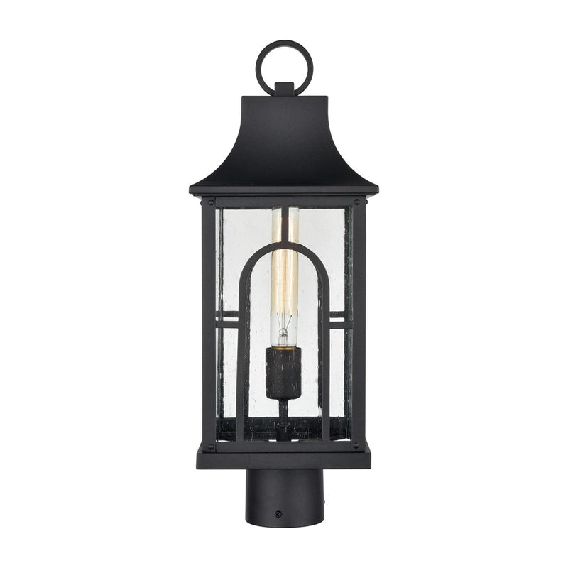 Atlas Lighting Triumph 19.75in 1-Light Outdoor Post Light | Traditional Textured Black and Seeded Glass Lantern | Driveway | Model OL11275-BK