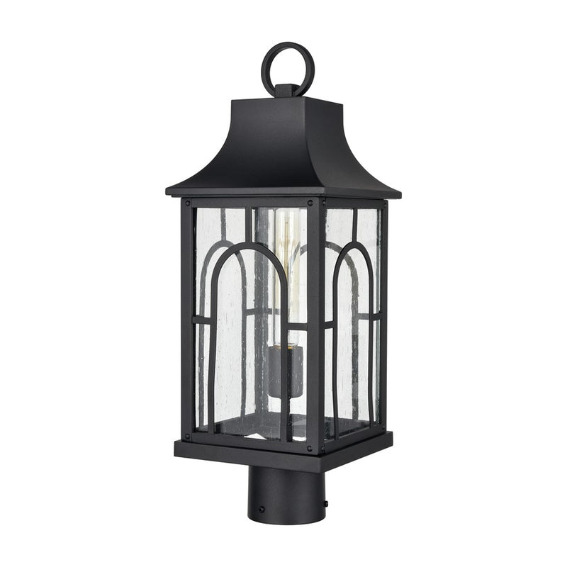 Atlas Lighting Triumph 19.75in 1-Light Outdoor Post Light | Traditional Textured Black and Seeded Glass Lantern | Driveway | Model OL11275-BK