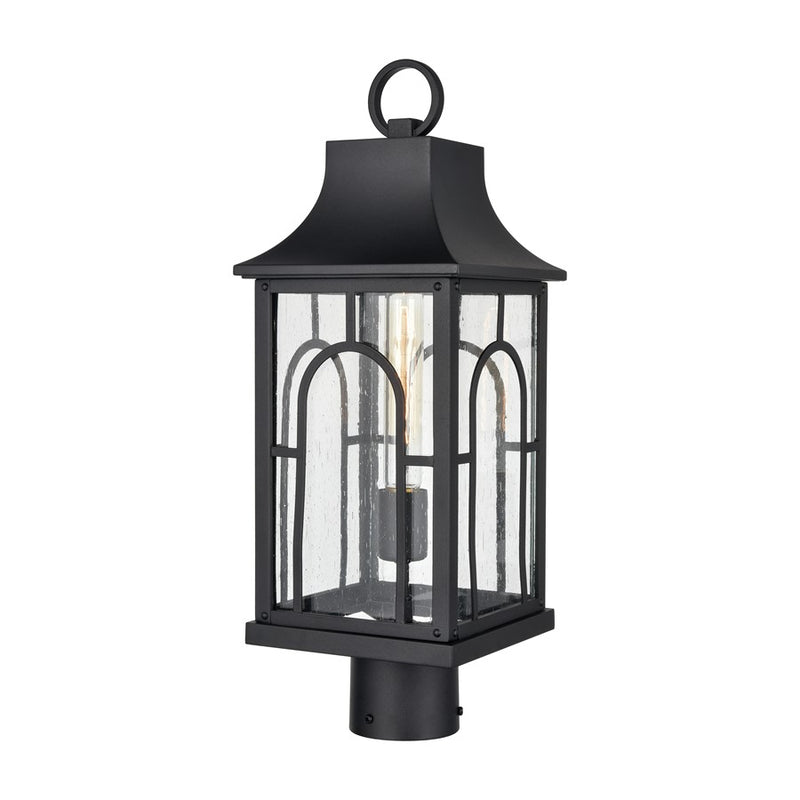 Atlas Lighting Triumph 19.75in 1-Light Outdoor Post Light | Traditional Textured Black and Seeded Glass Lantern | Driveway | Model OL11275-BK