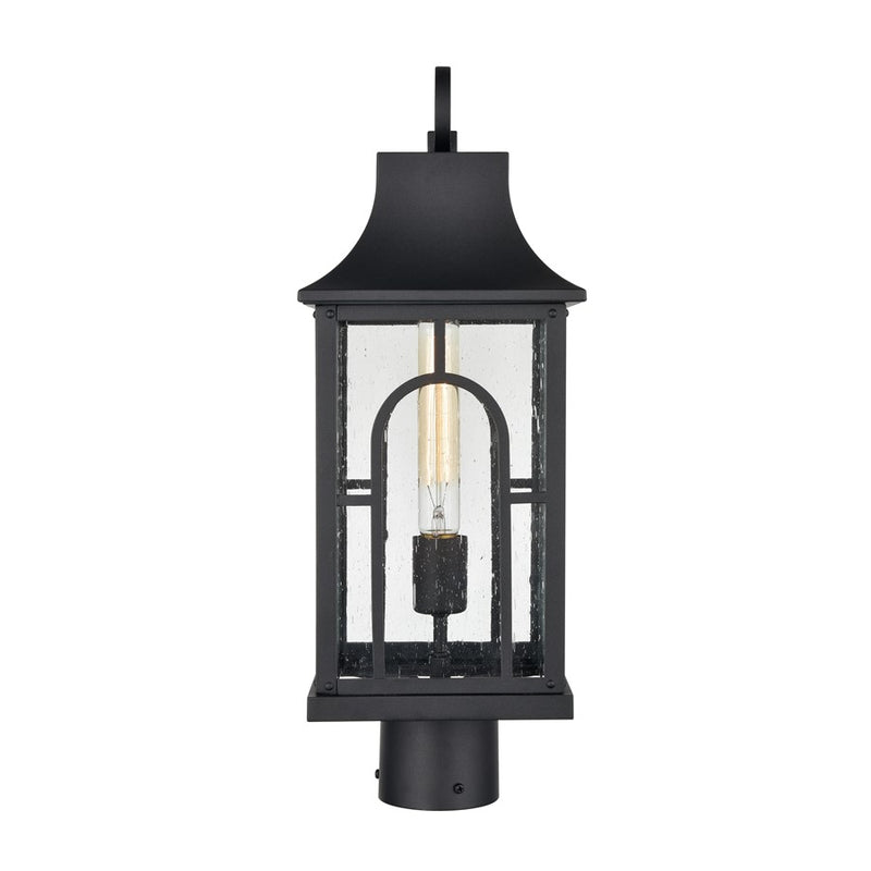 Atlas Lighting Triumph 19.75in 1-Light Outdoor Post Light | Traditional Textured Black and Seeded Glass Lantern | Driveway | Model OL11275-BK