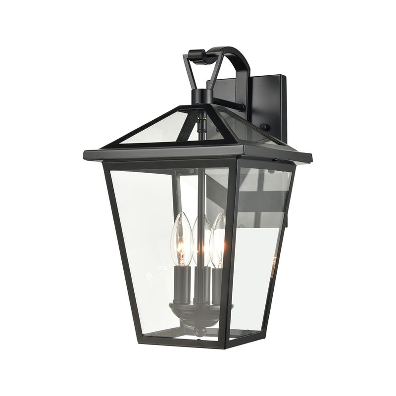 Atlas Lighting Main Street 16''H 3Lt Outdoor Sconce, Black/Clear