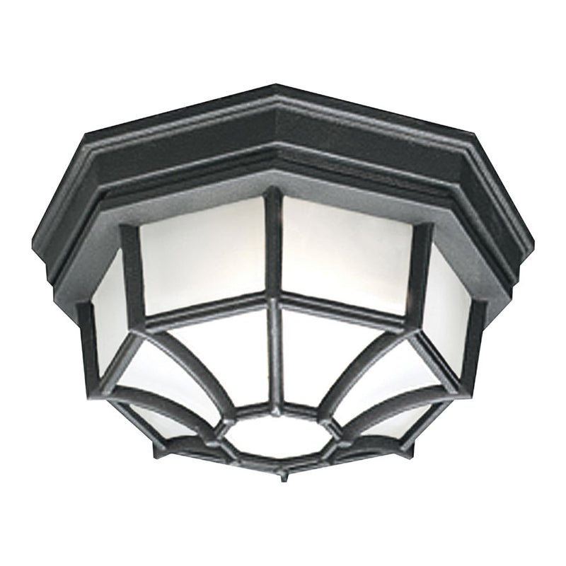 Atlas Lighting Cirque 10.5in 1-Light Outdoor Flush Mount | Transitional Black and White Frosted Glass | Covered Patio & Entryway | Model OL11385-BK